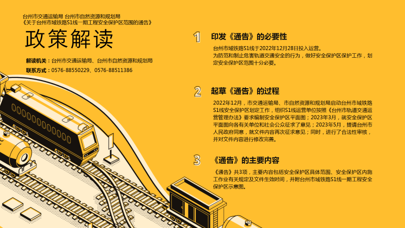 《台州市交通运输局 台州市自然资源和规划局关于台州市域铁路S1线一期工程安全保护区范围的通告》政策解读.png
